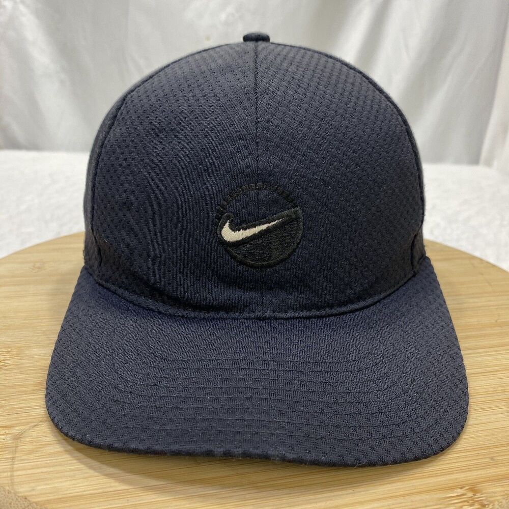 VINTAGE Nike Hat Cap Strap Back Black White Circle Swoosh Black Red Tag Mens 90s